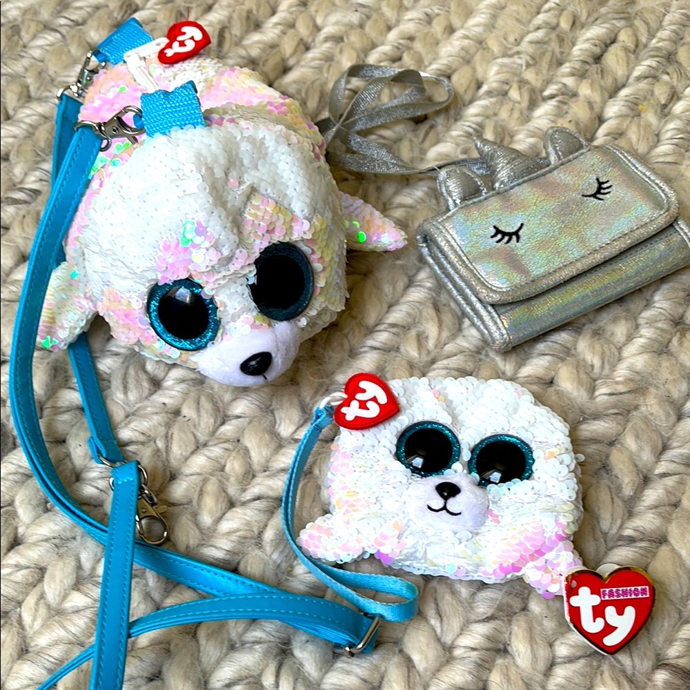 Ty Icy Flippy Baby Seal Purse & Coin Purse SET - NEW Condition + Unicorn Wallet